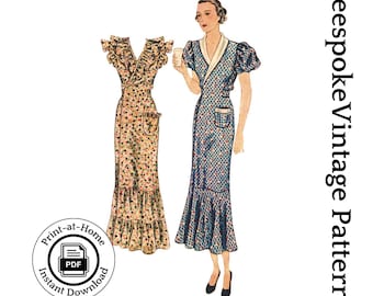 1930s Ladies Hooverette Day Dress INSTANT DOWNLOAD Reproduction 1935  Sewing Pattern #T1889 34 Inch Bust PDF Print At Home