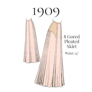 1909 plooirok voor dames met acht plooien en juk – reproductie-pdf-naaipatroon #3188 (24" taille)