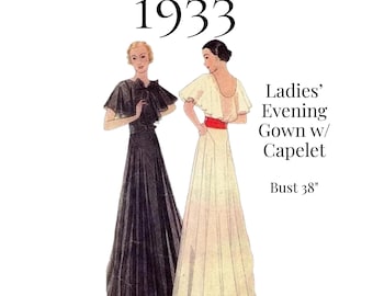 1930s Ladies Evening Gown Sewing Pattern – Capelet, 38" Bust (Print Shop & Letter Sized Only) #7292