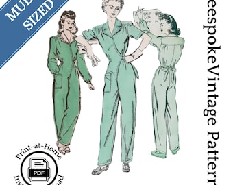 1940s Coverette / Coveralls WWII Rosie the Riveter - Bust 40&quot;- 46&quot; MULTISIZED Reproduction Vintage Pattern #2795-4046 (PDF - Print At Home)