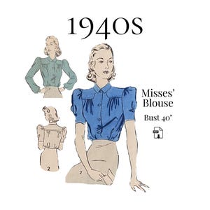 Camicetta Volup anni '40 – Modello di cucito PDF n. 9758 (seno 40")