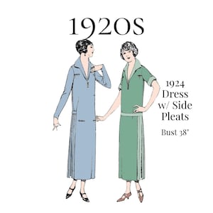 1924 Ladies Dress with Side Pleats – Reproduction PDF Pattern #Z3533 (38" bust)