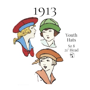 Sombreros para niños y jóvenes de 1913 – Patrón de costura en PDF (reproducción n.° 2645, cabeza de 53 cm)