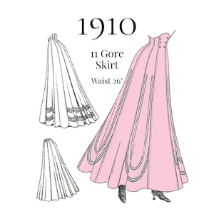 1910 Ladies Eleven-Gored Skirt – Edwardian PDF Sewing Pattern #1845 (26" Waist)