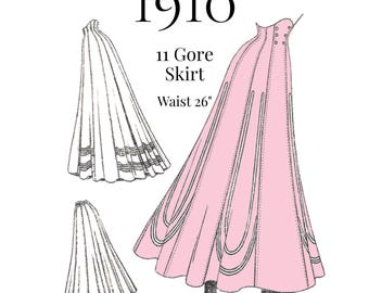 1910 Ladies Eleven-Gored Skirt – Edwardian PDF Sewing Pattern #1845 (26" Waist)