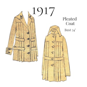 Abrigo plisado para dama de 1917 con opciones de cinturón – Patrón de costura en PDF n.° 7651 (busto: 86 cm)