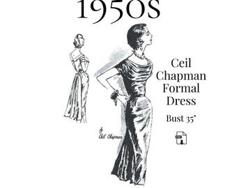 1950s Formal Dress – Ceil Chapman Style – PDF Pattern #1251 (35" Bust) – Instant Download