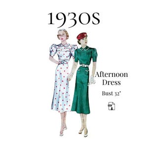 Abito da pomeriggio anni '30, modello vintage da stampare a casa n. 2432 (busto 32")