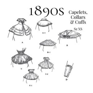 1890s Young Ladies Capelets, Collars & Cuffs – PDF Sewing Pattern #8264 (ExSm/Sm)