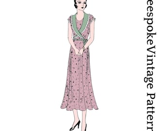 1930s Ladies Dress With Wrap Collar – Paper Pattern #3867 (38" Bust)