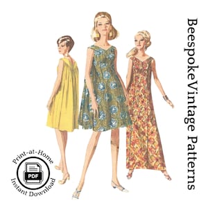 1960s MuuMuu, Waterfall Dress - Bust 34&quot; - Reproduction Vintage Pattern #7088-34 - PDF - Print At Home