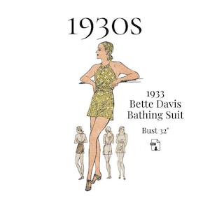 1930s Bette Davis Bathing Suit — 1933 Vintage Reproduction Sewing Pattern #5215 (Bust 32")