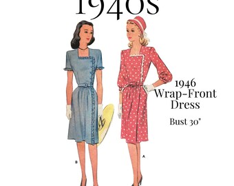 1940s Ladies Wrap-Front Dress – PAPER - Reproduction Sewing Pattern #6399 (Bust 30")