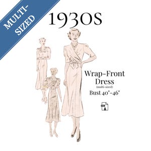1930s Wrap-Front Dress — Reproduction PDF Pattern #7286 (Multisized Bust 40–46")