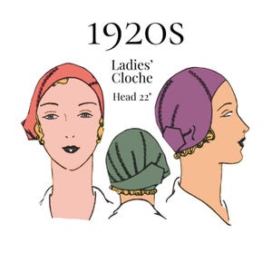 Chapéu Cloche Feminino Ajustado dos Anos 1920 – Reprodução, Molde de Costura em PDF nº 1010 (Tamanho da Cabeça: 56 cm)