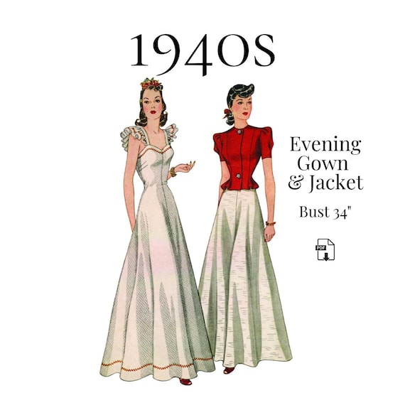 1940s Ladies Evening Gown With Jacket  PDF Sewing Pattern #3680 (bust 34")  - Etsy