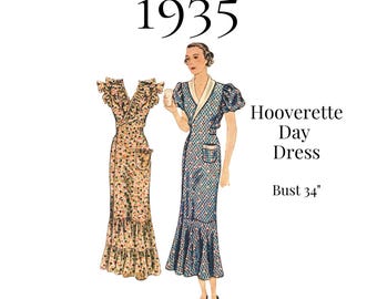 1930s Ladies Hooverette Day Dress Sewing Pattern – 34" Bust (PDF Print at Home) #1889