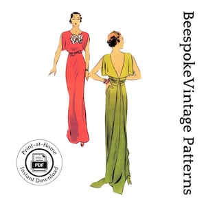 1930s Ladies Evening Gown With Train - INSTANT DOWNLOAD - Reproduction 1934 Sewing Pattern #T6573 - PDF - Print At Home