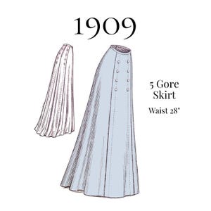 1909 Ladies Five-Gore Skirt in Sweep or Round Length – Edwardian PDF Sewing Pattern #2704 (28" Waist)