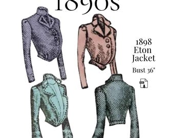 Chaqueta victoriana Eton para mujer, 1898 – Reproducción del patrón PDF n.° 4830 (busto de 91 cm)