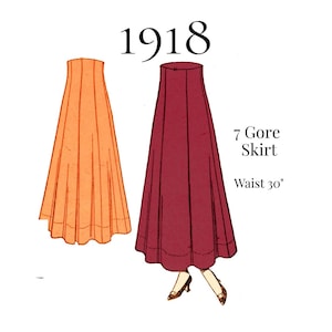 Falda de siete galones para dama, 1918 - Patrón de costura en PDF (reproducción, n.° 6189) (cintura de 76 cm)