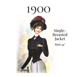 Damesjack met enkele rij knopen, belle époque pdf-naaipatroon #3777 (buste 44")