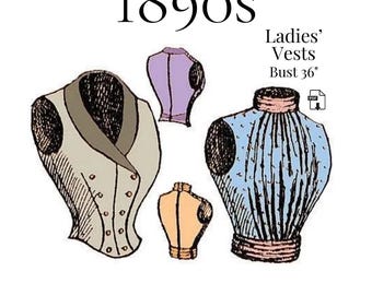1897 Ladies Double-Breasted & Full Vests – Reproduction PDF Pattern #0672 (36 inch bust)
