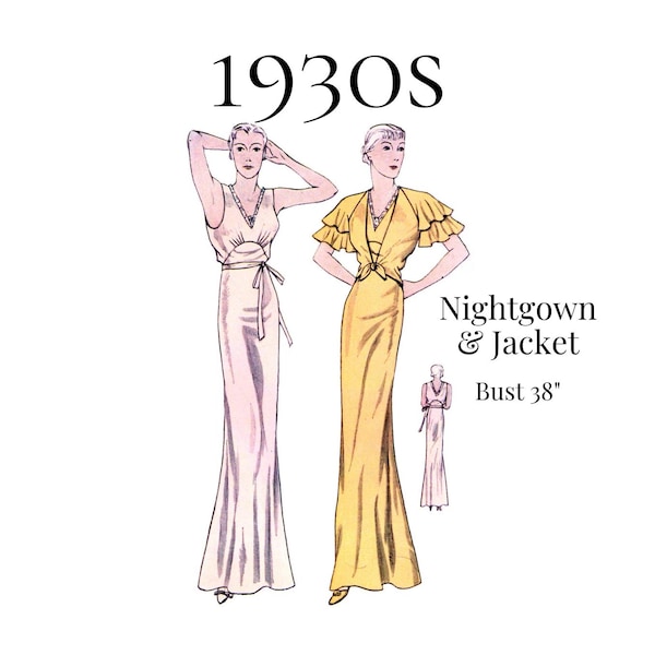 1930s Nightgown & Jacket PDF Sewing Pattern #1407 (38" Bust)