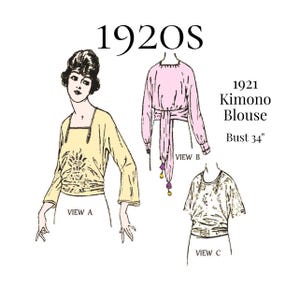 1921 Ladies Kimono Style Slip-Over Blouse – Reproduction PDF Pattern #2691 (34" bust)