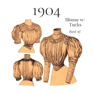 Blusa de dama de la década de 1900 con pliegues – Patrón PDF n.° 9322 (busto de 91 cm)