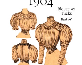 1900s Ladies Blouse With Tucks – PDF Pattern #9322 (36" Bust)
