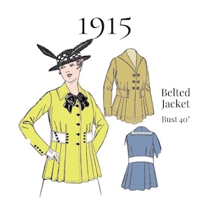 Chaqueta con cinturón para dama de 1915 (dos largos) – Reproducción del patrón de costura en PDF n.° 6289 (busto: 101 cm)