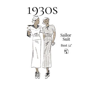 1930s Sailor Blouse & Midi Skirt – Reproduction PDF Pattern #5796 – (32" Bust)