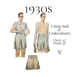 1930s Men’s Union Suit & Undershorts – 1933 Reproduction PDF Pattern #1335 (Chest 42" Wasist 38")