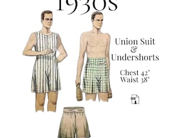 1930s Men’s Union Suit & Undershorts – 1933 Reproduction PDF Pattern #1335 (Chest 42" Wasist 38")