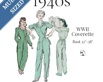 1940s Coverette PDF Sewing Pattern #2795 – Rosie the Riveter WWII (Bust 32"- 38" MULTISIZED)