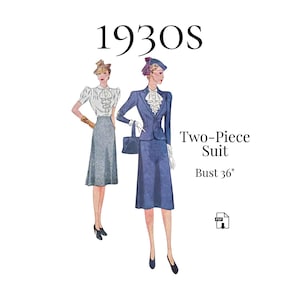 1930s Suit Jacket & Skirt w/ Jabot Blouse – PDF Pattern #3295 (36" Bust)