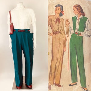 CUSTOM MAKE - Late 1940s Simplicity #1971 Slacks/Pants/Trousers with AMAZING pockets! Western Shirt and Vest