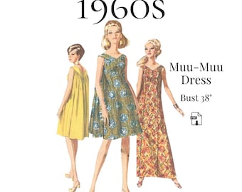 1960s MuuMuu Waterfall Dress – PDF Sewing Pattern #7088 (Bust 38")