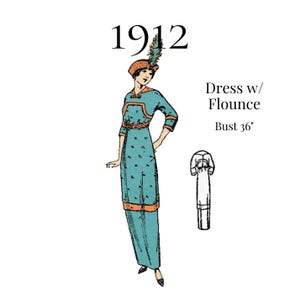 1912 Ladies Dress with Flounce – Reproduction PDF Sewing Pattern #6211 (Bust 36")