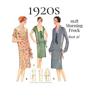 Abito da mattina da donna del 1928 con lacci anteriori – Riproduzione del modello PDF n. 5302 (busto 36")