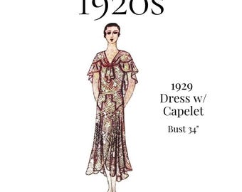 Patrón de costura para vestido sin cierre de mujer de los años 20 – Capa corta, busto de 86 cm (PDF para imprimir en casa) #2996