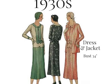 1930s Ladies Dress Ensemble Sewing Pattern – 34" Bust (PDF Print at Home) #6453