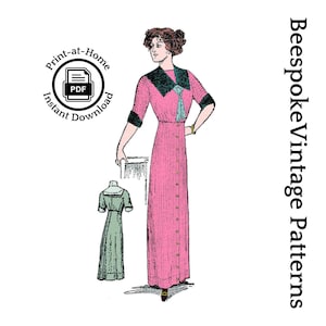 Robe semi-princesse 1912 pour femme - TÉLÉCHARGEMENT IMMÉDIAT - Reproduction du patron de couture # E7052 - 38 pouces de buste - PDF - à imprimer à la maison