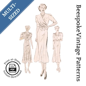 1930s Dress with Wrap Front - Bust 48-54&quot; MULTISIZED Reproduction Vintage Pattern #7286-4854 - PDF - Print At Home
