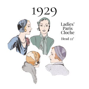 1920s–30s Pariser Cloche-Hut für Damen - Reproduktion 1929–30, PDF-Schnittmuster #002 (56cm Kopf)