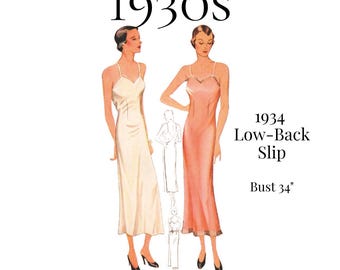 1930s Ladies’ Low-Back Evening Slip – 1935 Reproduction, PDF Sewing Pattern #1836 (34" Bust)