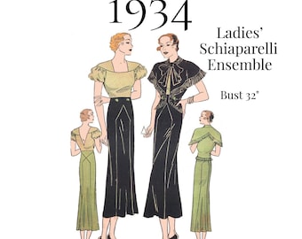1930s Ladies Schiaparelli Ensemble Sewing Pattern – 32" Bust (PDF Print at Home) #2301