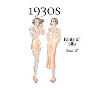 1930年代婦人用パンティ＆スリップ – 1936年復刻版、PDF裁縫パターン #1136 (バスト38インチ)