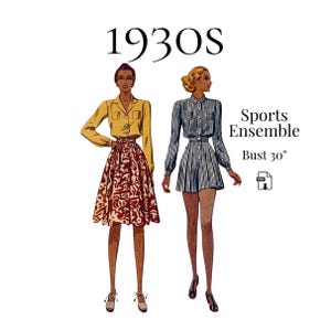 1930s Misses’ Sports Ensemble (Playsuit & Skirt) – Reproduction PDF Pattern #3190 (30" Bust)